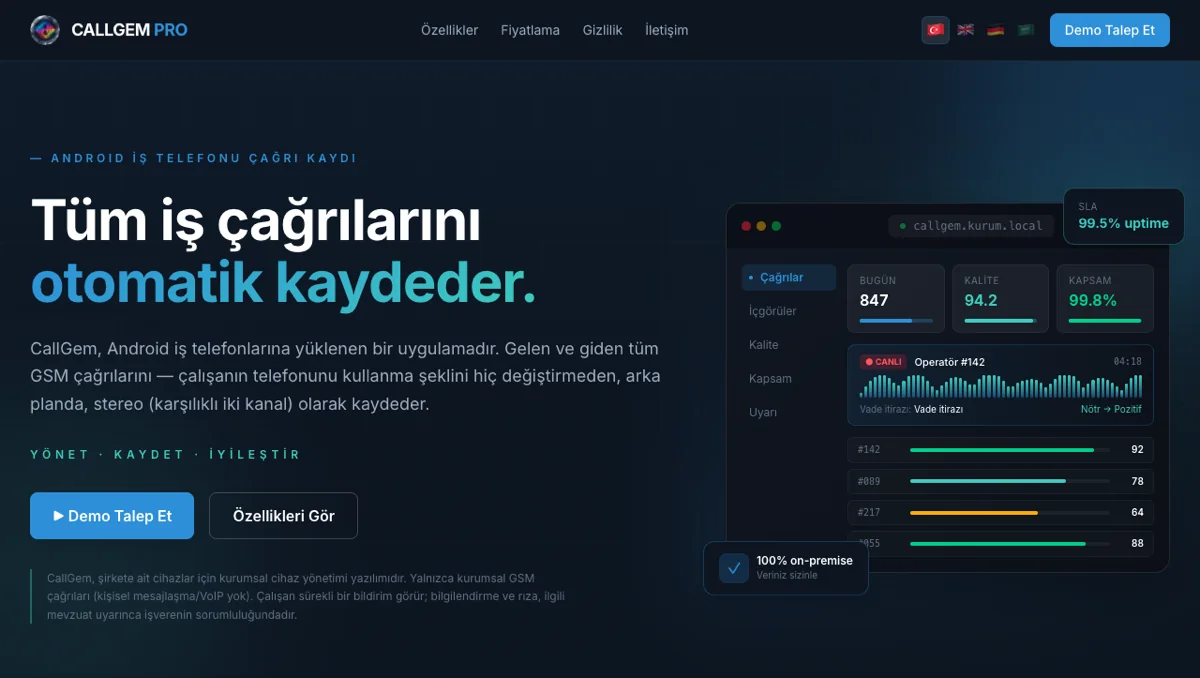 CallGem Pro yönetim paneli