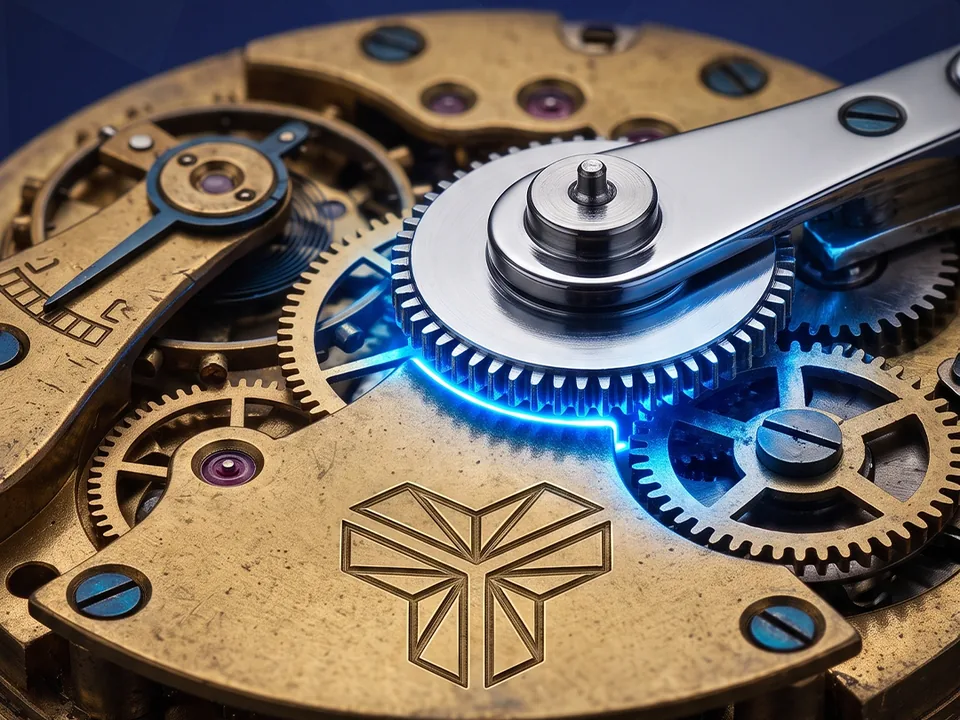 Zahnradmechanismus mit Tecmony-Emblem